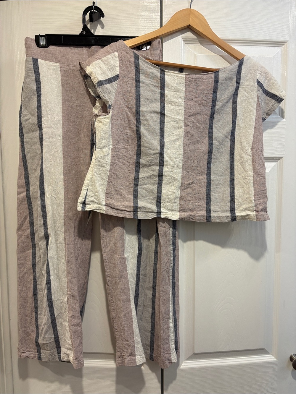 Smash + Tess Striped Two-Piece Matching Set in Cream, Taupe & Navy